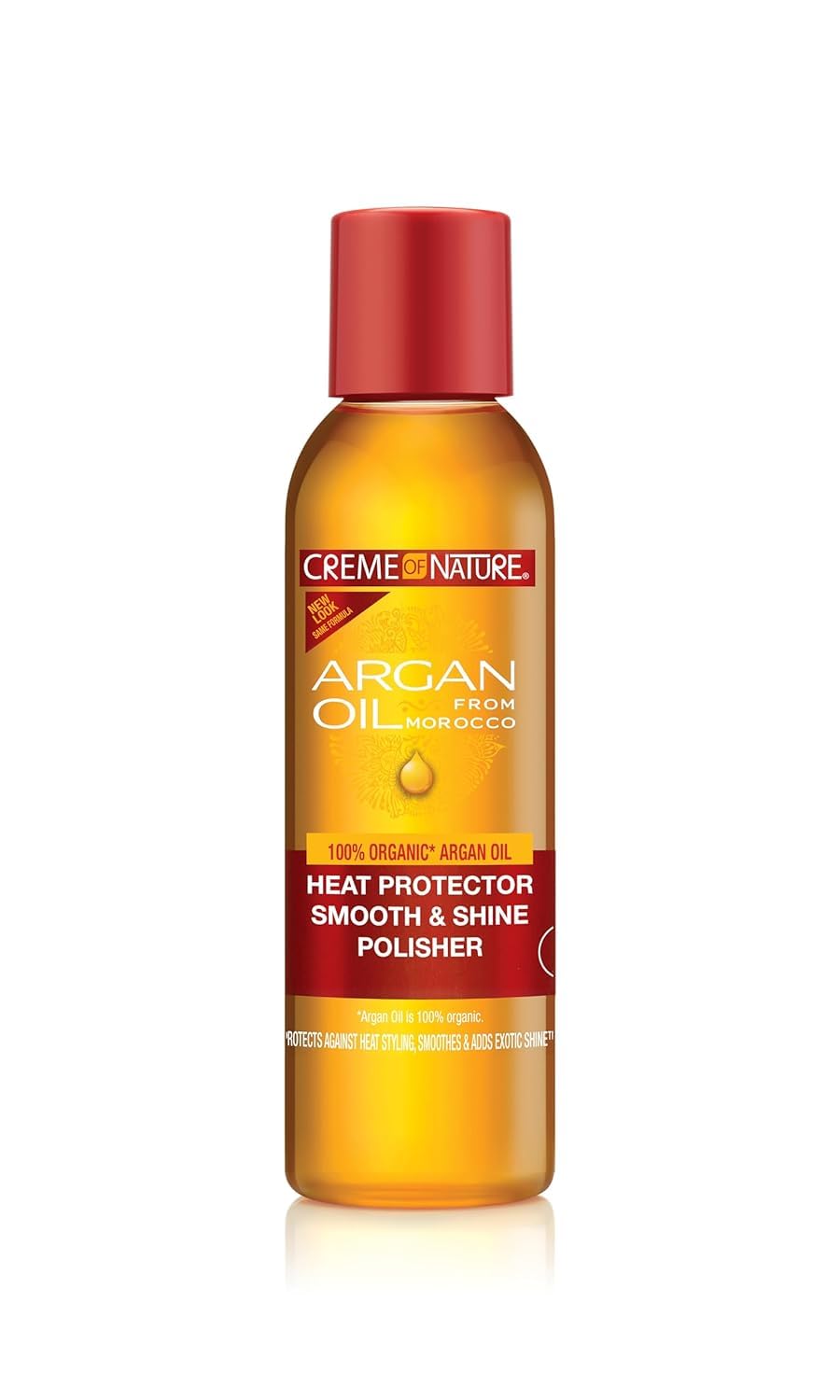 Creme of Nature bottle front view showing label and polished finish benefit