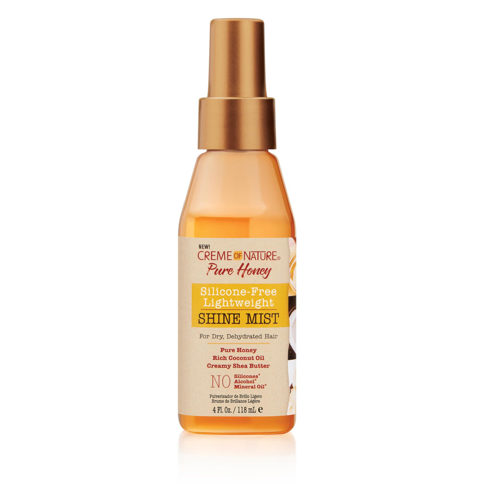 Creme of Nature front packaging showing bottle and label, promotes quick shine