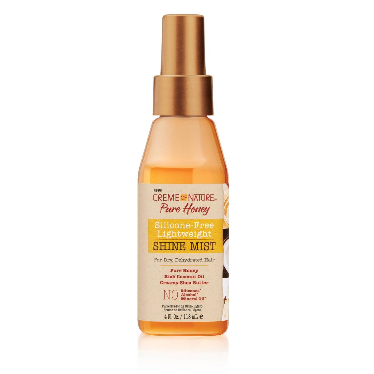 Creme of Nature mist being sprayed on hair, reduces frizz and adds gloss