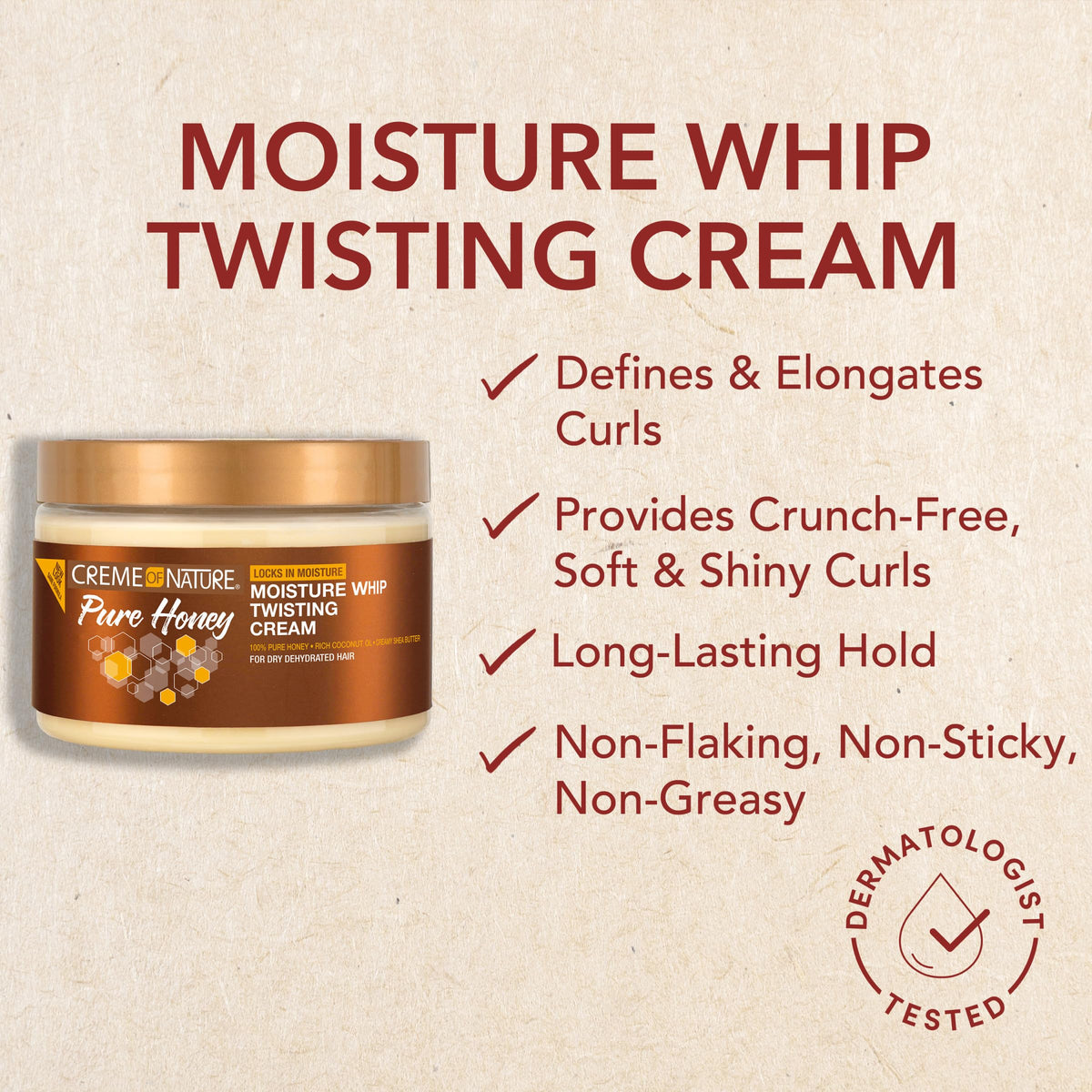 Creme of Nature cream on hand demonstrating smooth application and control