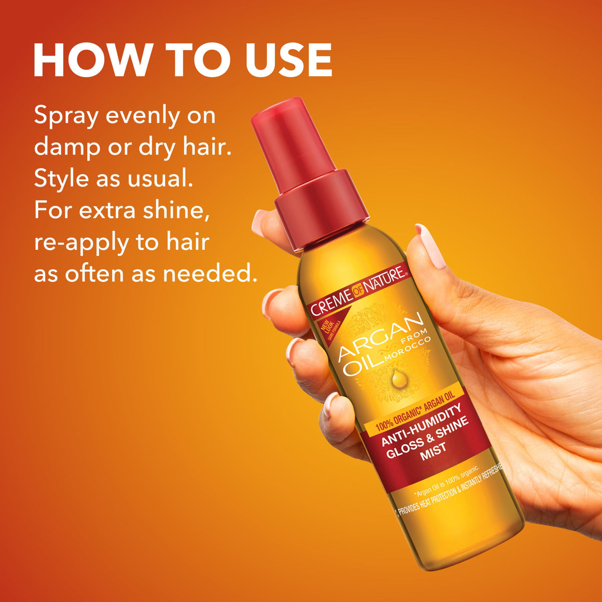 Creme of Nature 4 oz bottle in hand showing compact travel size