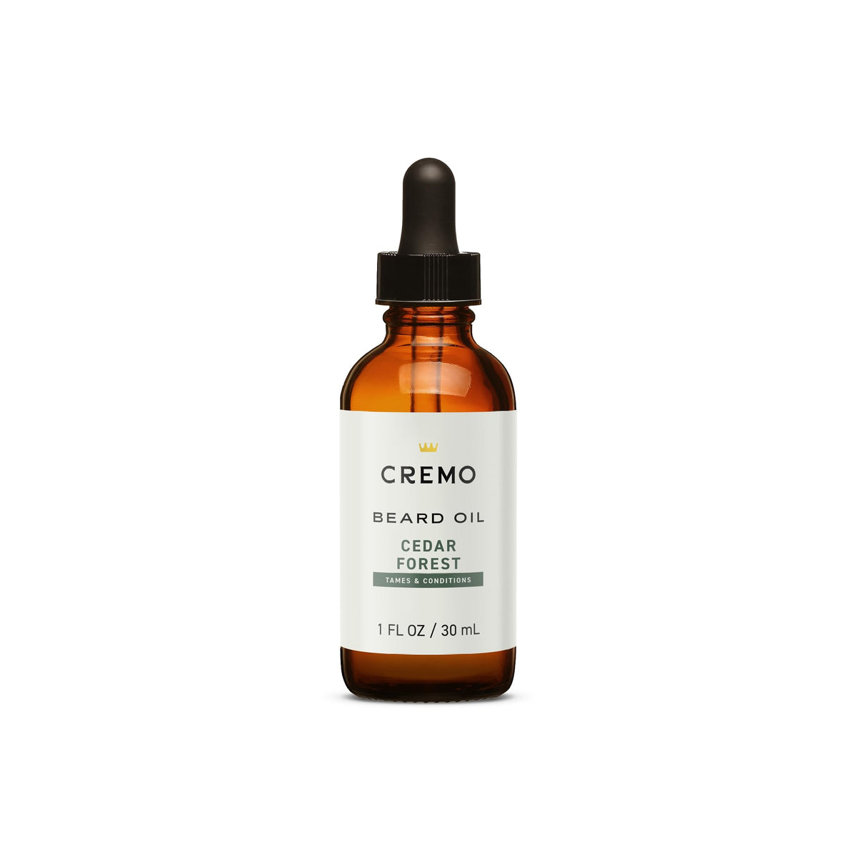 Cremo beard oil cedar forest front bottle showing label and travel-ready size for moisturized beard