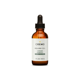 Cremo beard oil cedar forest front bottle showing label and travel-ready size for moisturized beard