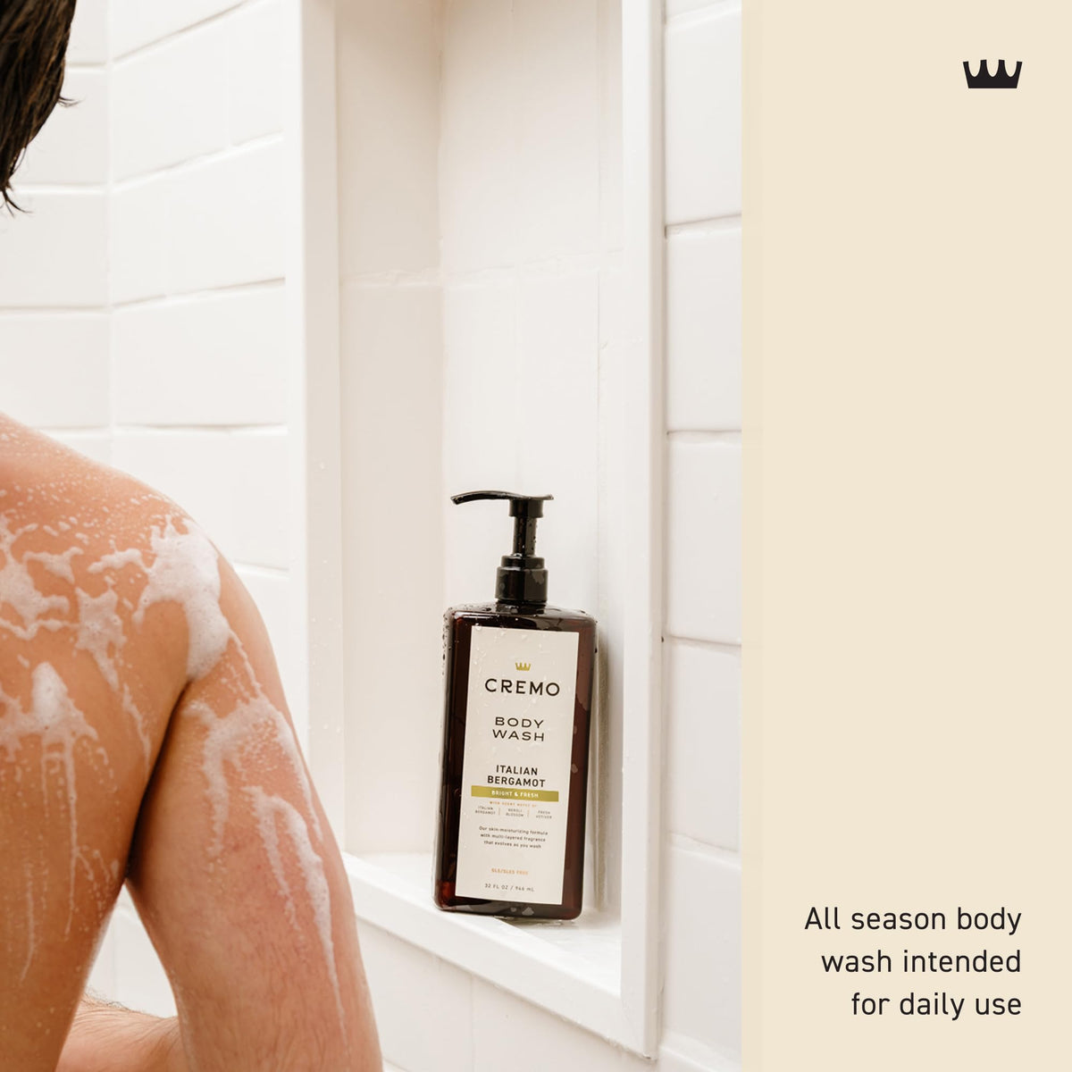 Cremo bergamot foam close-up highlighting rich lather and moisturizing feel