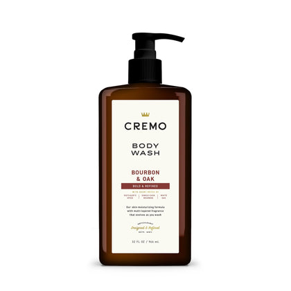 Cremo bottle front view showing label and large pump for easy dispensing