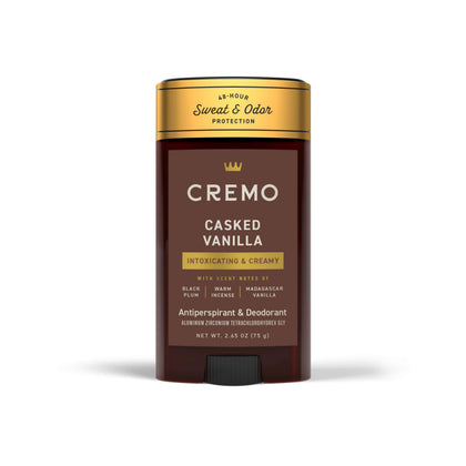 Cremo front packaging showing stick and label with refined vanilla scent benefit