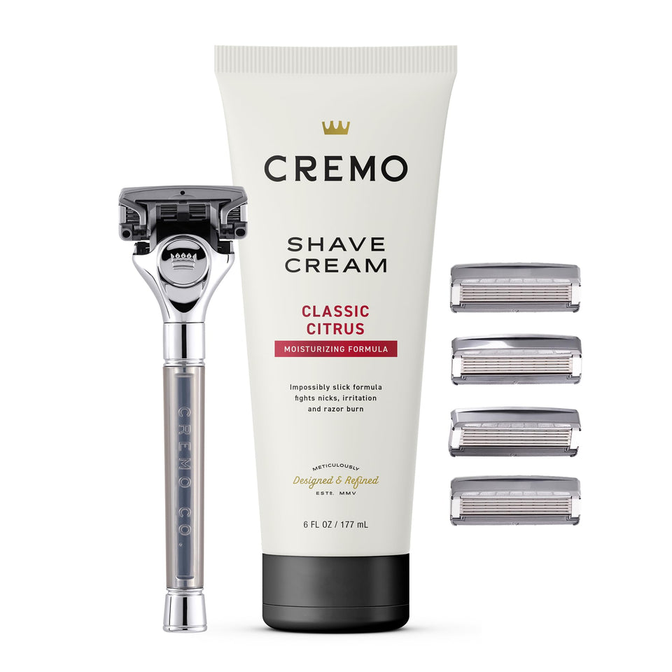 Cremo chrome barber-grade razor front view showing polished finish and gift appeal