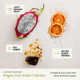 Cremo fragrance notes graphic showing salted blood orange and sea amber