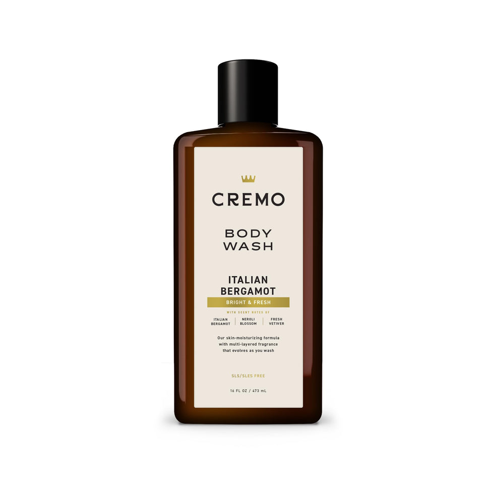 Cremo front packaging showing bottle and Italian Bergamot scent benefit