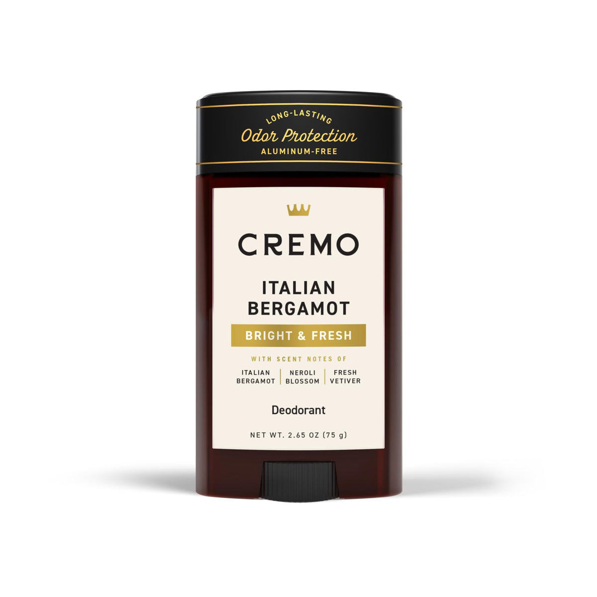 Cremo front packaging showing deodorant stick and scent details for confident freshness