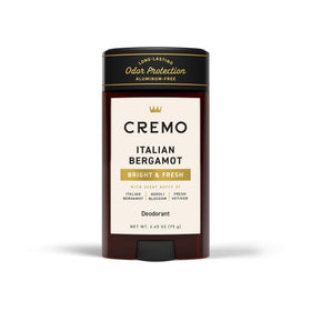 Cremo front packaging showing deodorant stick and scent details for confident freshness