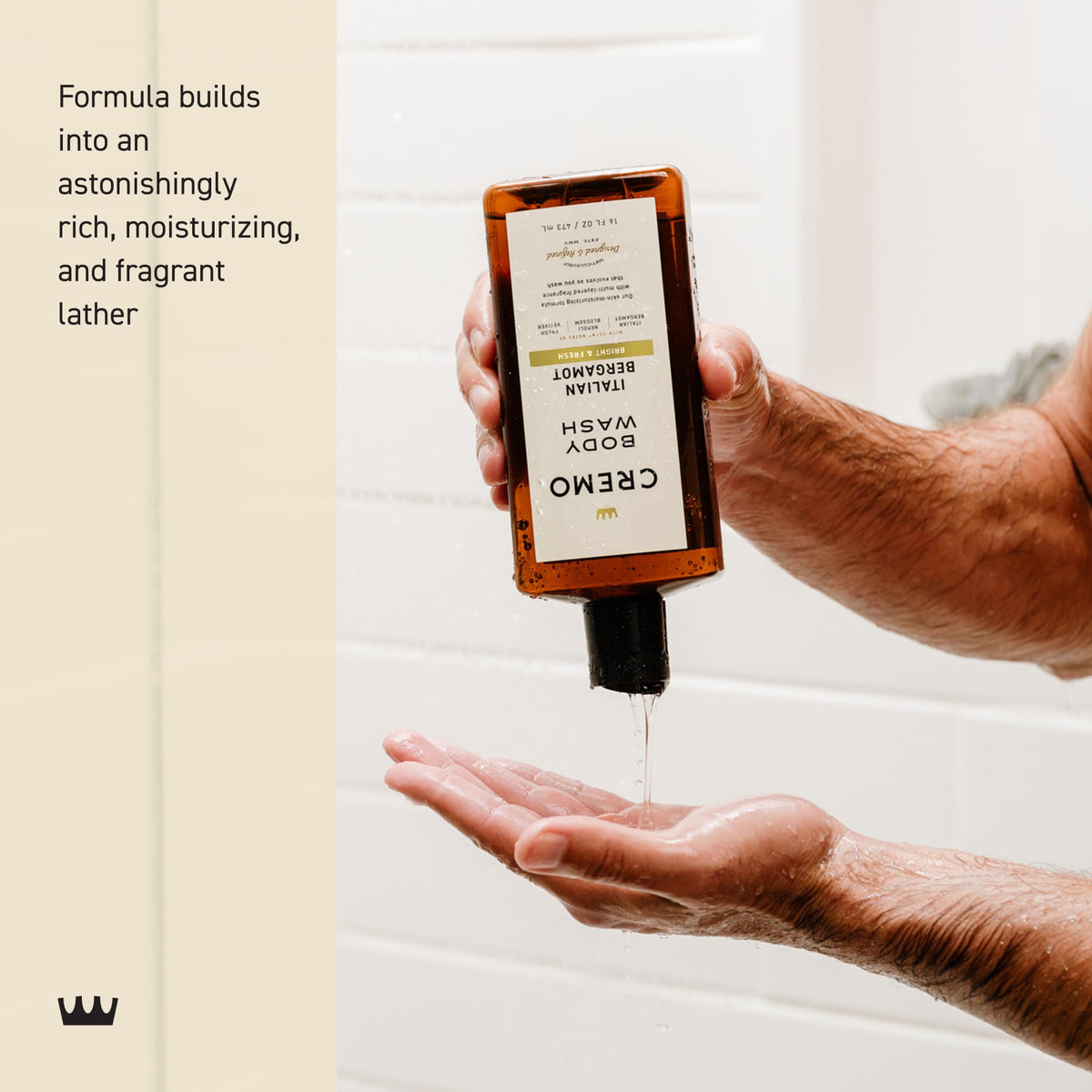 Cremo lather on skin showing creamy foam and moisturizing benefit