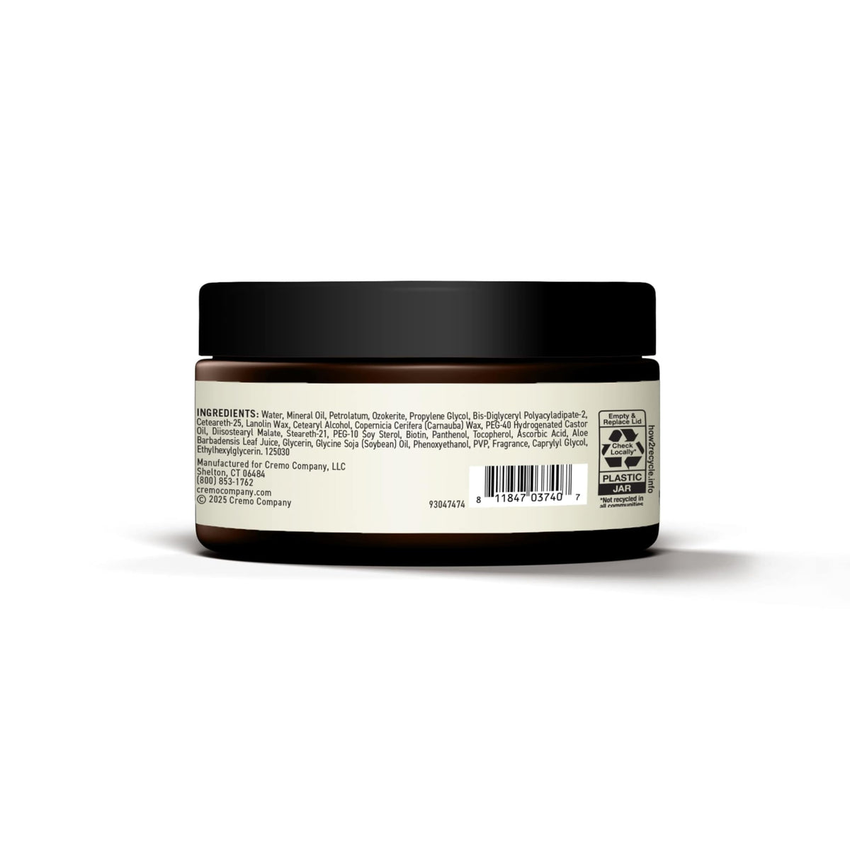 Cremo label close-up highlighting key ingredients and barber-grade quality