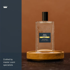 Cremo label close-up emphasizing Palo Santo blend and crafted fragrance benefit
