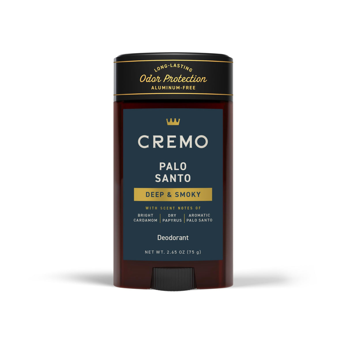 Cremo front packaging showing Palo Santo deodorant and clear product identity for confidence