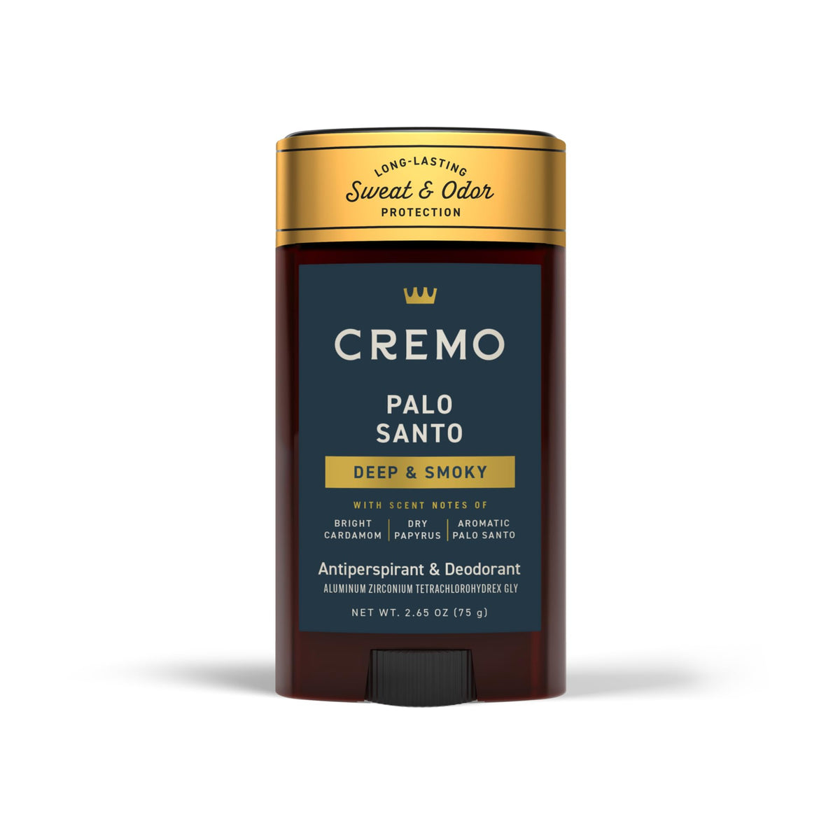 Cremo Palo Santo front packaging showing label and size, conveys refined scent