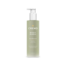 Cremo front packaging showing pear blossom label and elegant bottle benefit: clear brand identity