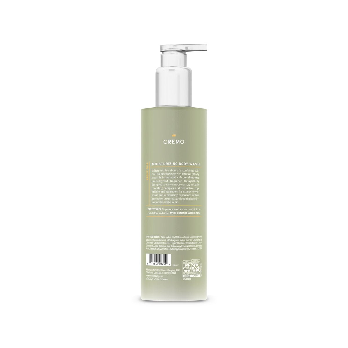Cremo bottle in shower setting conveying aromatic experience and daily-routine benefit