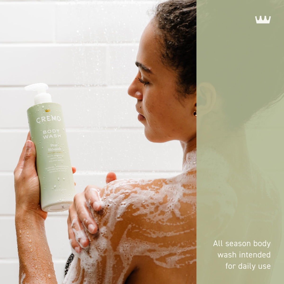 Cremo dispensing rich lather from pump demonstrating creamy foam and easy use benefit