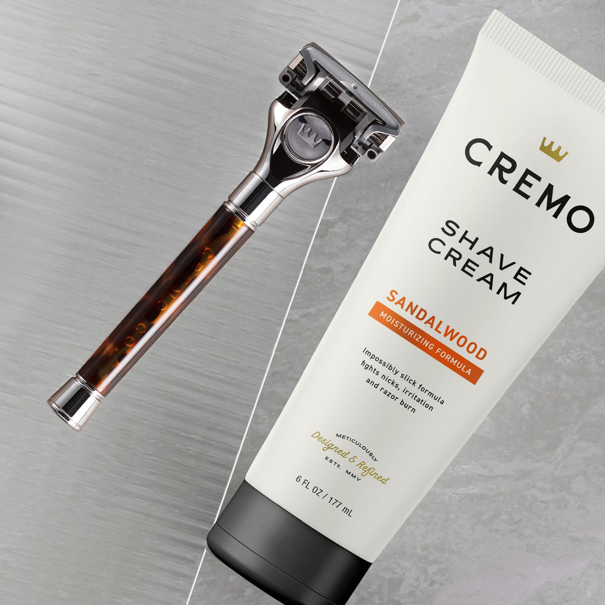 Cremo texture close-up highlighting creamy, ultra-slick formula for smoother blade glide