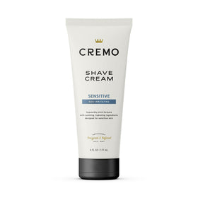 Cremo sensitive shave cream front packaging showing bottle and brand for easy identification
