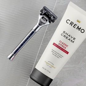 Cremo shave set arranged in bathroom lifestyle scene for everyday convenience