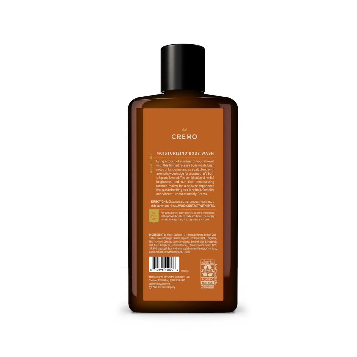 Cremo bottle on bathroom shelf among grooming items showing premium routine fit benefit