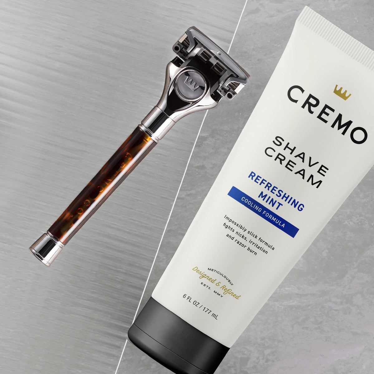 Cremo texture close-up of thick, concentrated cream offering superior razor glide