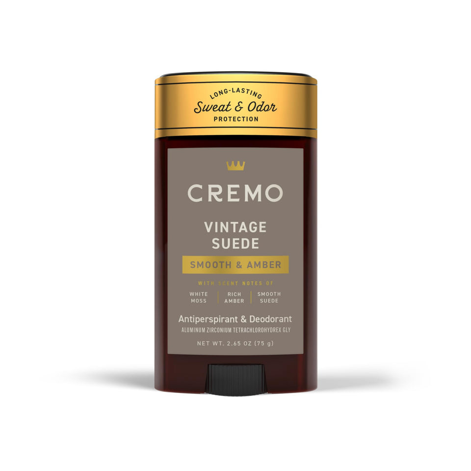 Cremo Vintage Suede front packaging showing label and size for confident grooming