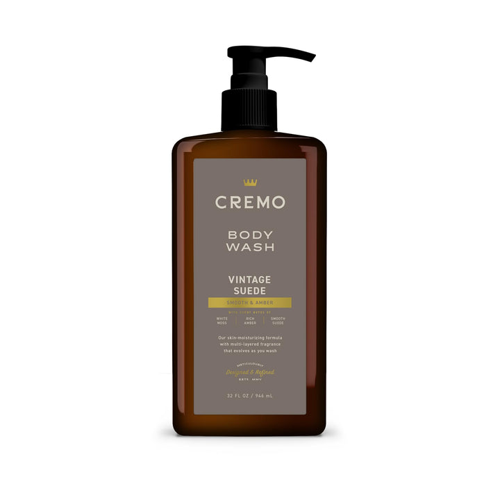 Cremo front pump bottle showing label and 32 fl oz size, conveys value