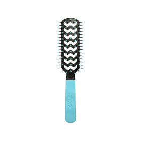Cricket brush front view showing light blue finish and ergonomic grip benefits