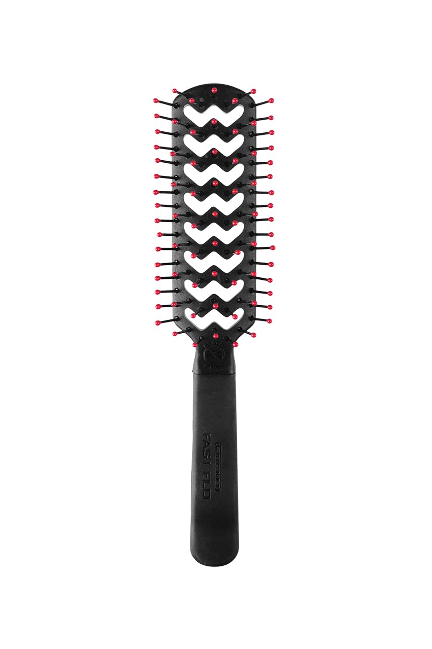 Cricket brush front view showing vented barrel and sleek profile for faster drying