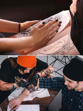cridoz stencil applied on skin in studio demonstrating clear transfer adherence