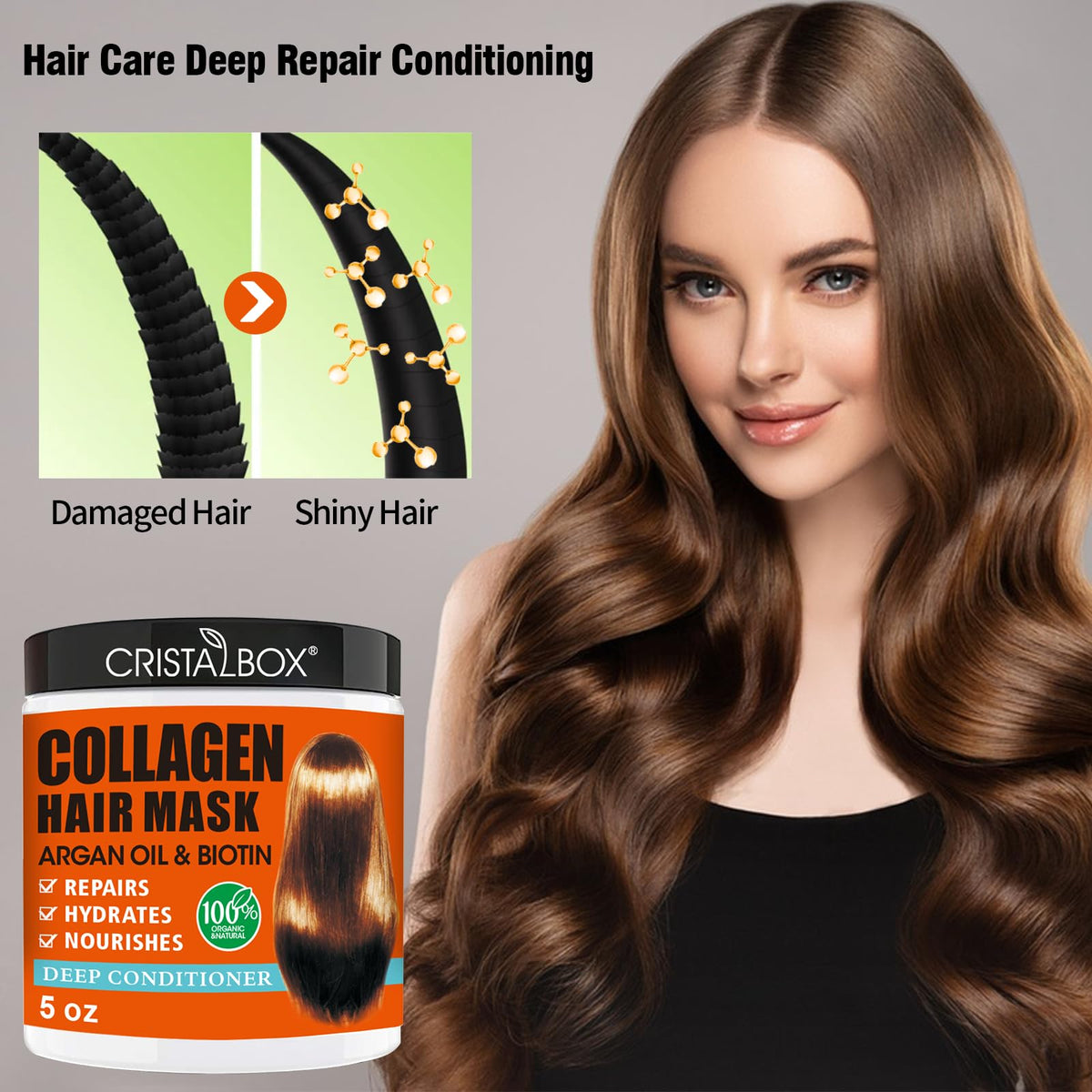 CRISTALBOX collagen mask jar top showing rich texture for deep hydration and shine