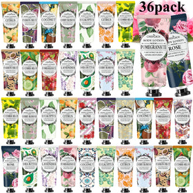 CRISTALBOX front packaging showing 36 travel lotion tubes and scent variety, convenience for gifting