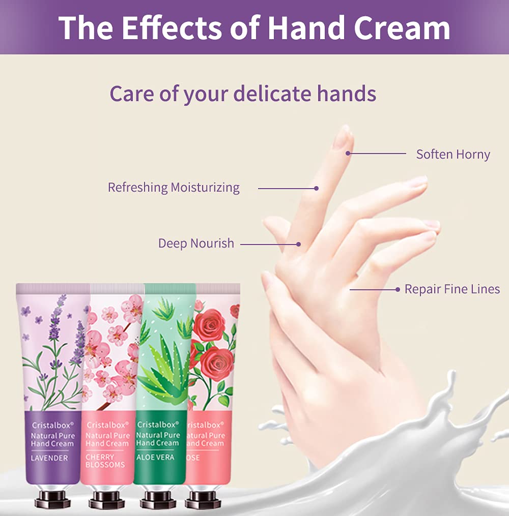 CRISTALBOX tube being applied to hands demonstrating quick hydration benefit
