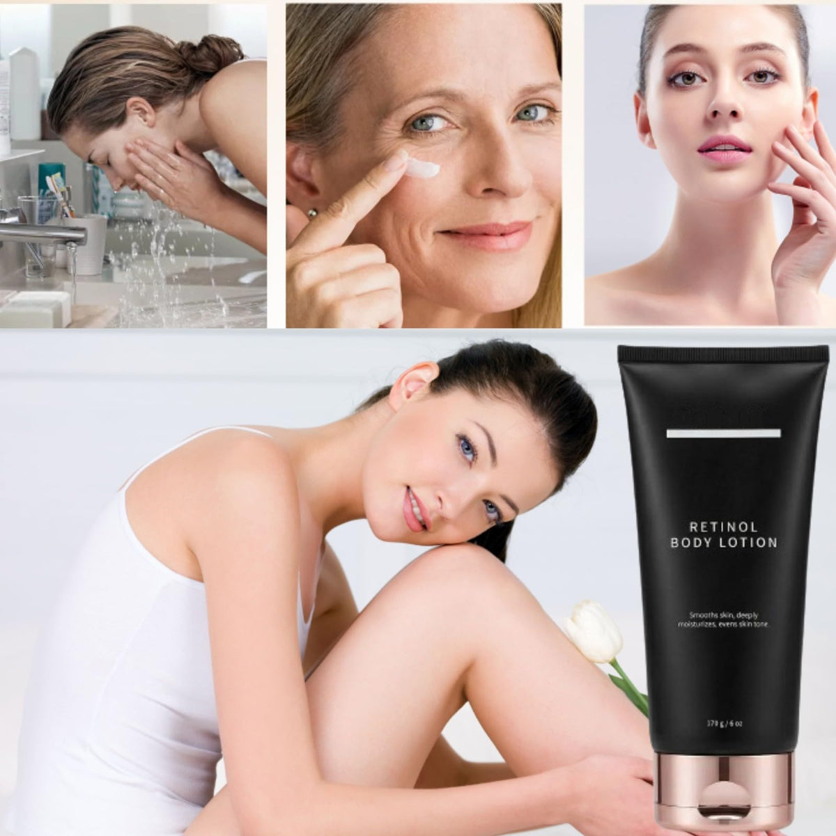 CRIVERY lotion being applied to neck for firmer, softer skin