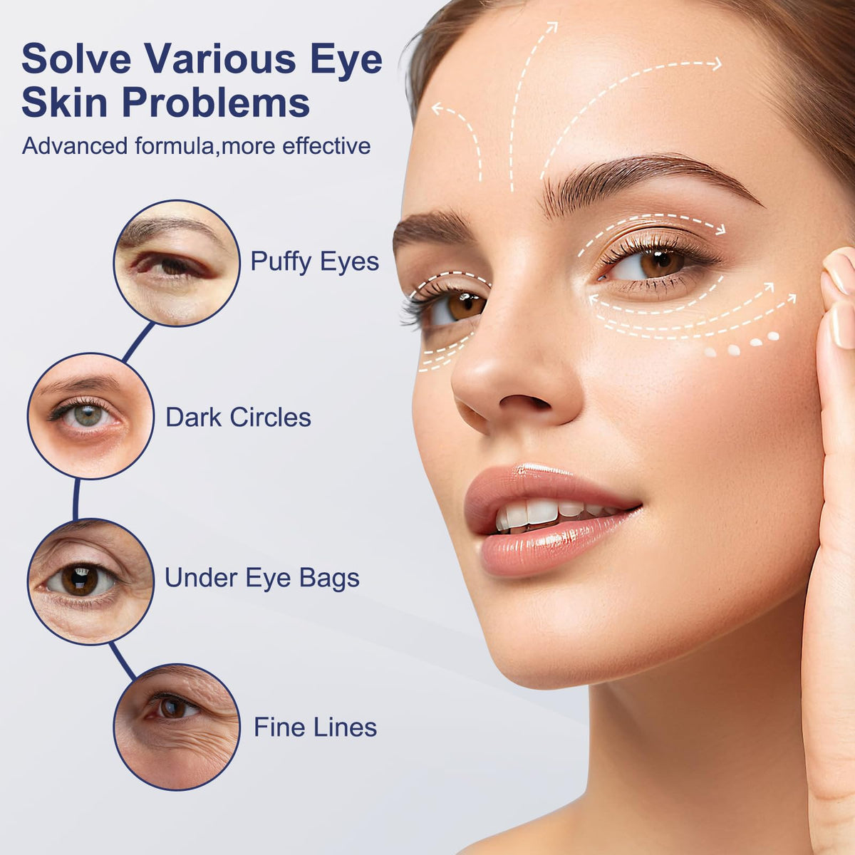 Crogooe applied under eye demonstrating targeted coverage and soothing effect