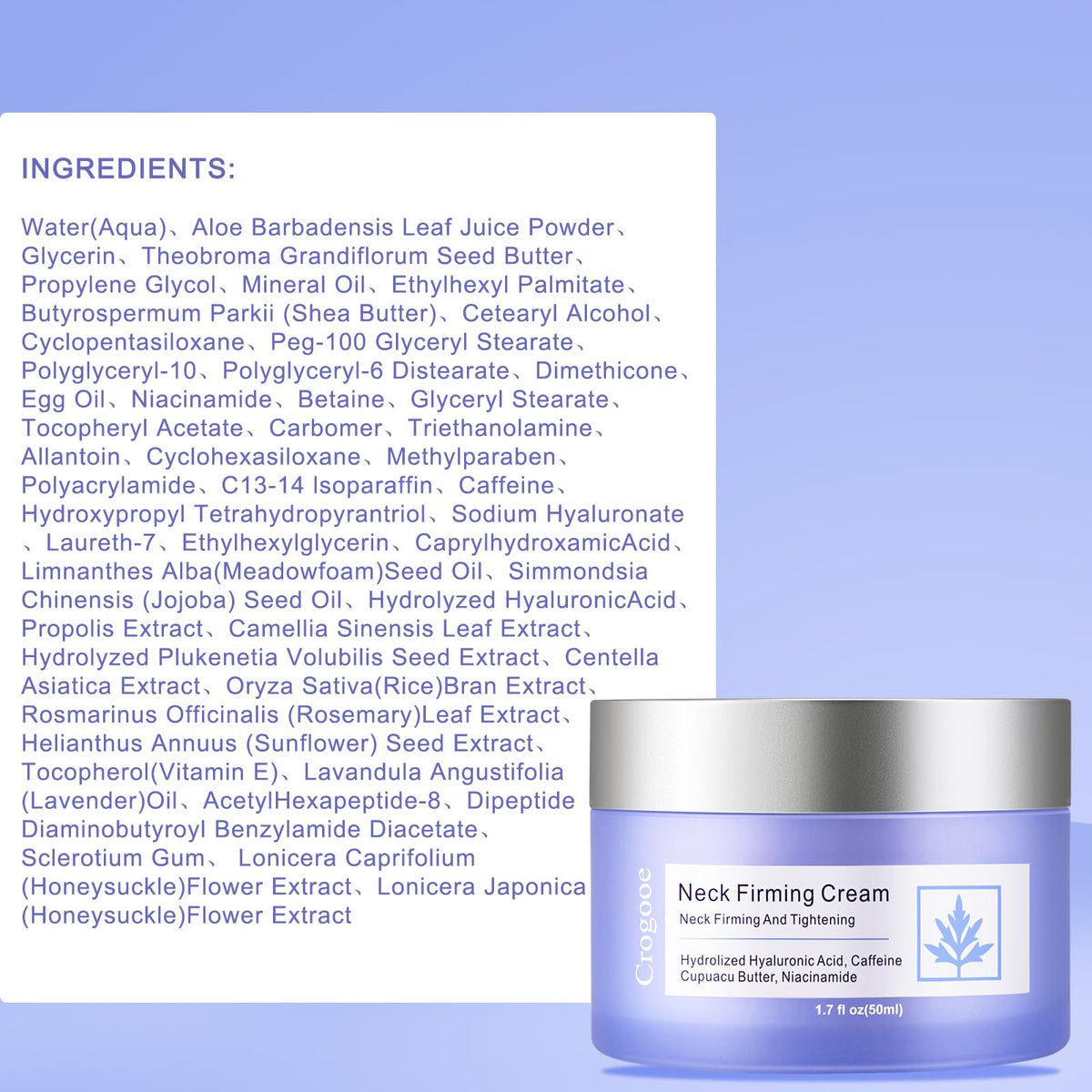 Crogooe label close-up featuring ingredient list and application directions benefit