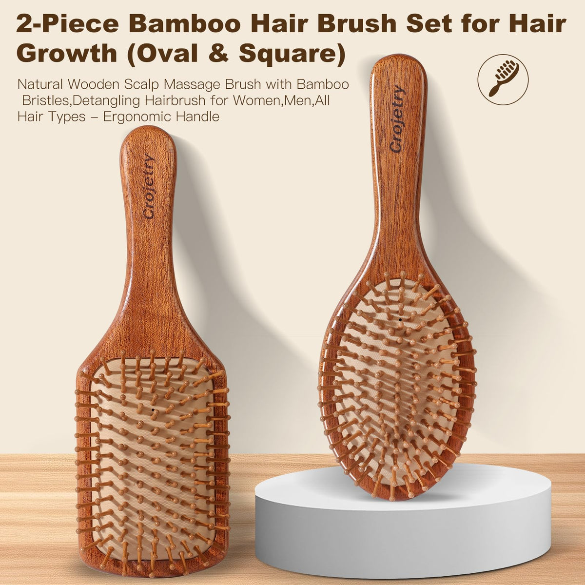Crojetry square brush front focused on bristle layout for targeted scalp massage