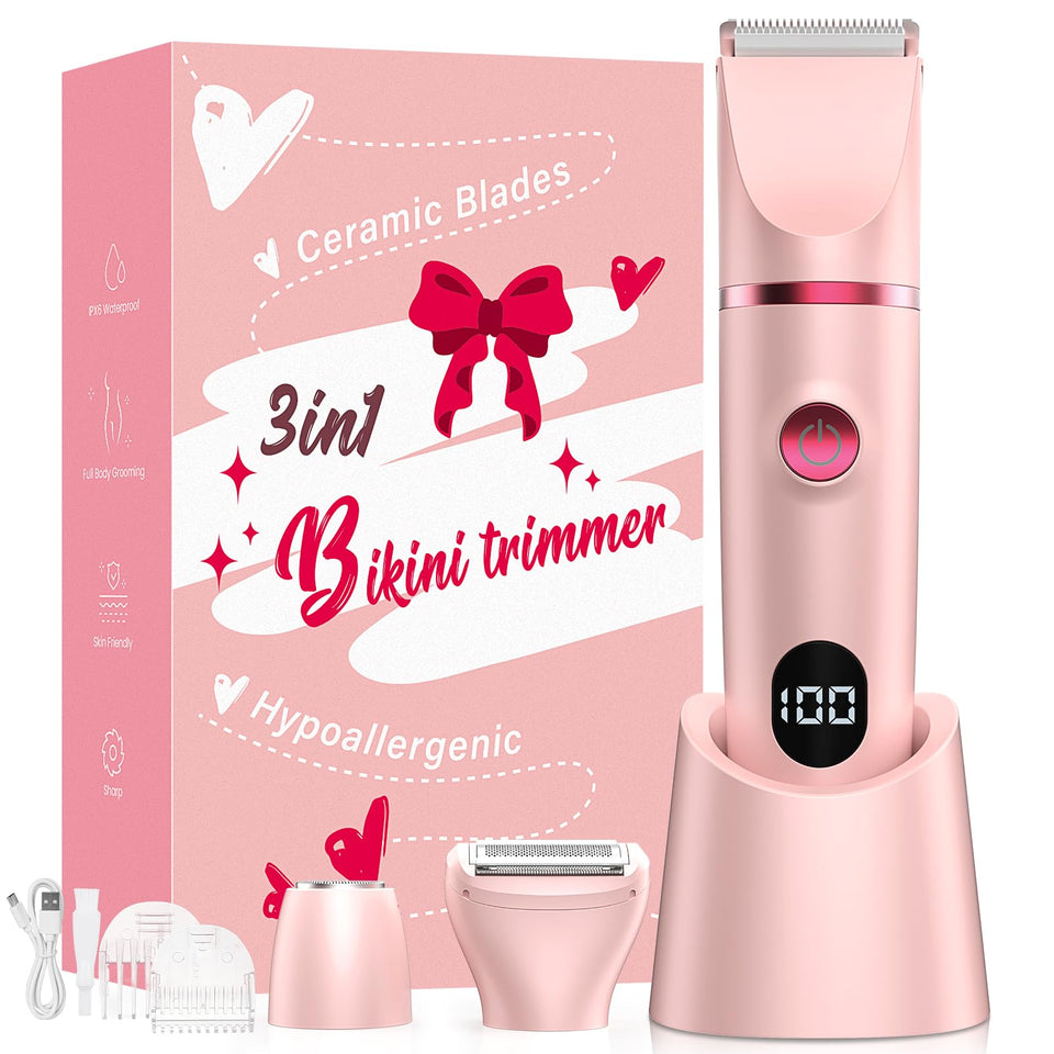 Crolanli front view of pink trimmer showing ergonomic shape and easy grip benefit