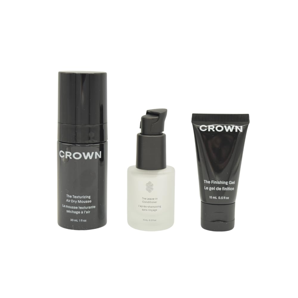 CROWN AFFAIR set in travel bag lifestyle shot illustrating compact convenience and on-the-go frizz control
