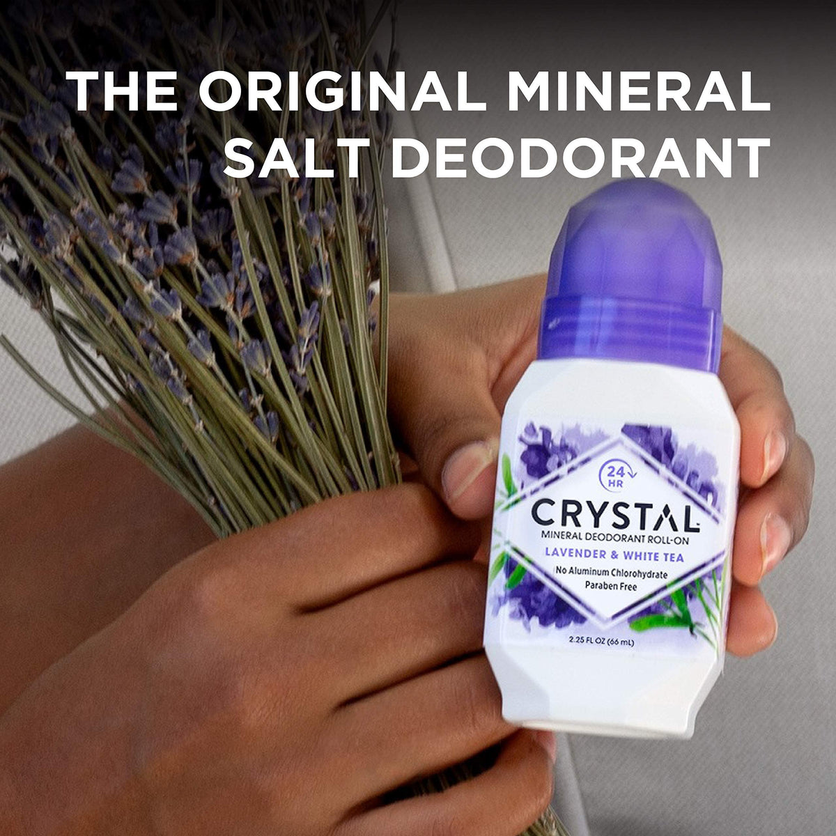 Crystal Essence applying roll-on underarm for daily odor control