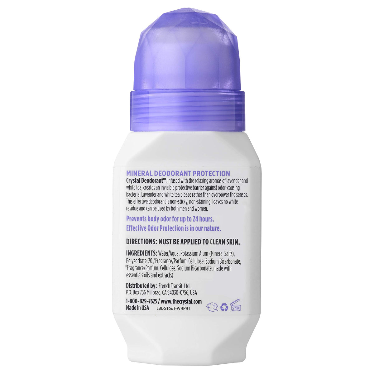 Crystal Essence back label with ingredient list and clean benefits