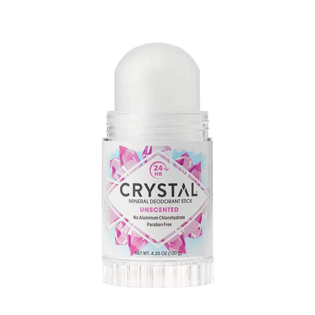 Crystal Essence close-up texture of clear mineral stick for smooth application