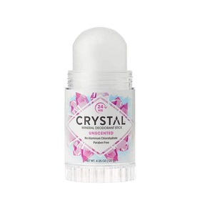 Crystal Essence close-up texture of clear mineral stick for smooth application