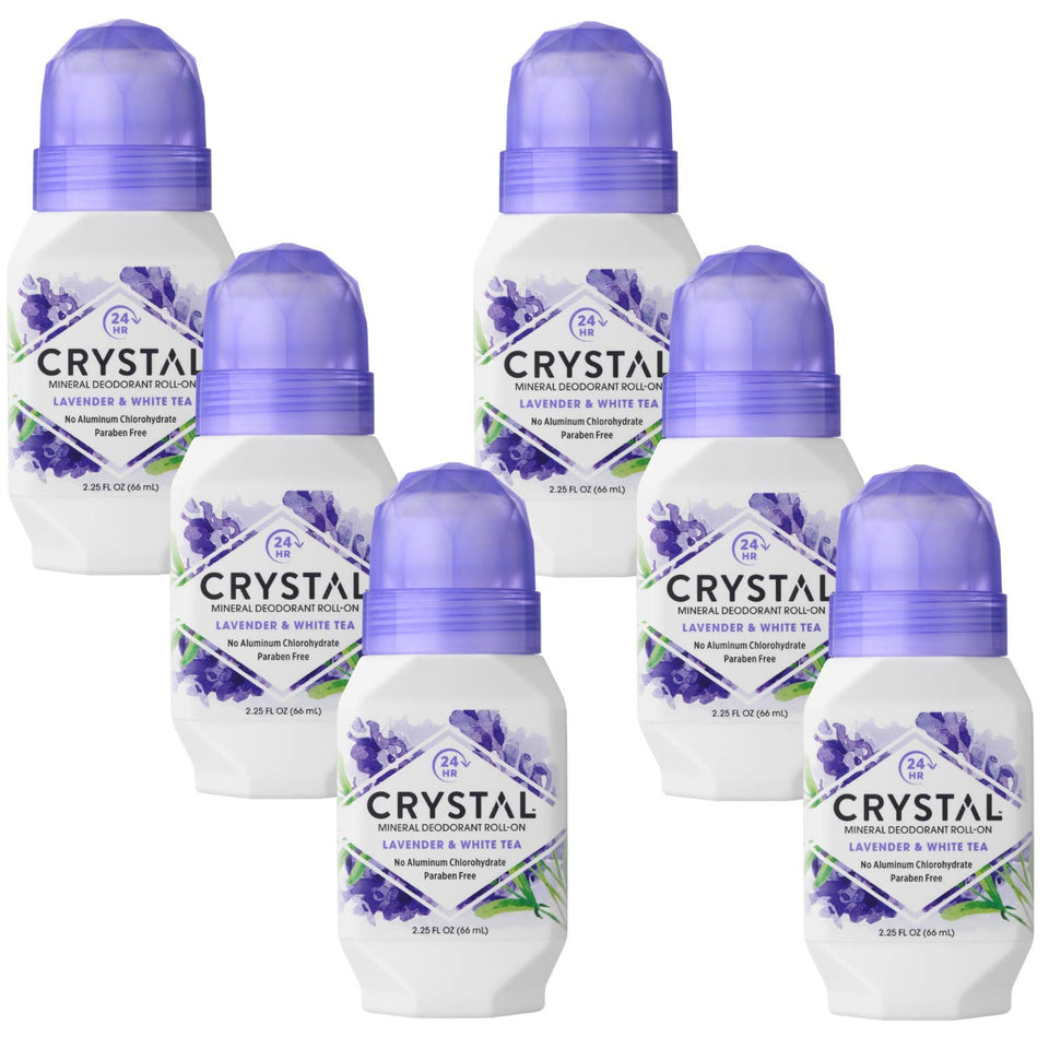 Crystal Essence front packaging showing lavender and white tea scent benefit