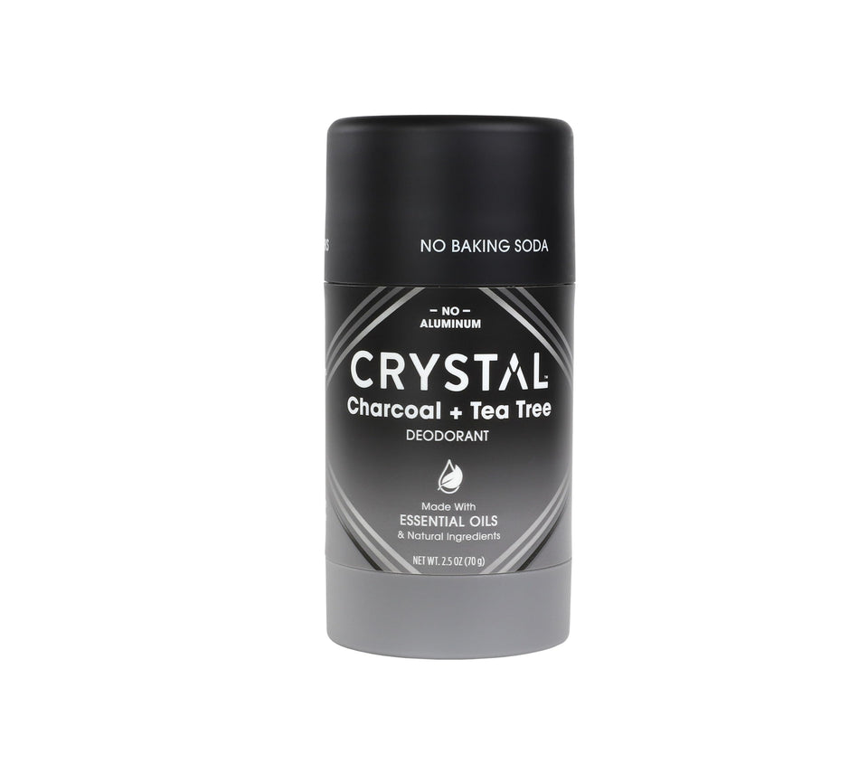 Crystal Essence front packaging showing charcoal and tea tree benefits