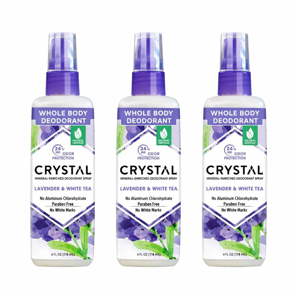 Crystal Essence front packaging showing lavender and white tea scent benefit