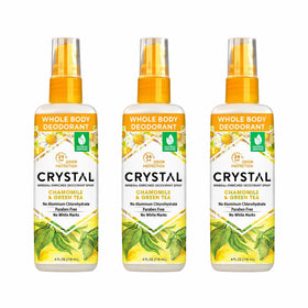 Crystal Essence front packaging showing three 4 oz bottles and scent branding benefits